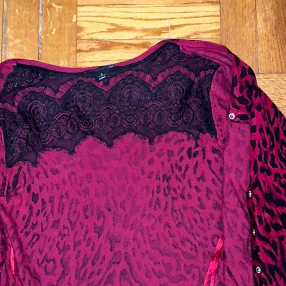 White House Black Market, Red Cardigan, Leopard Print, Size Large